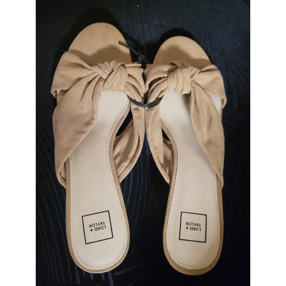 Lord Taylor Womens Tan Suede Like Knot Wedge Sexy‎ Slide Shoes Sz 11 NWOT